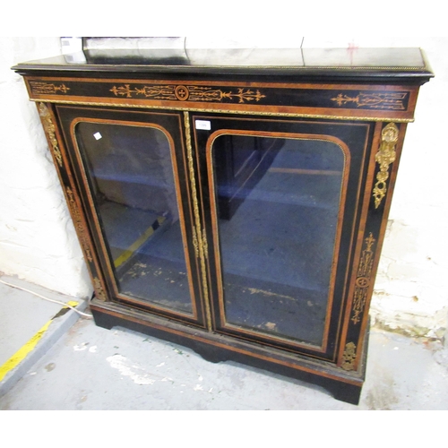 1399 - Victorian ebonised amboyna crossbanded and marquetry inlaid two door pier cabinet with ormolu mounts... 