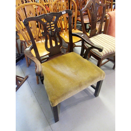 1400 - 18th Century mahogany open elbow chair on square supports, three balloon back side chairs and a quan... 