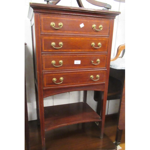 1401 - Edwardian mahogany satinwood, crossbanded and inlaid music cabinet with four drawers and undertier, ... 