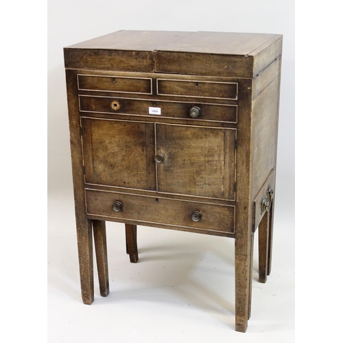 1404 - George III mahogany enclosed washstand, the bifold top above a pair of doors and dummy drawers with ... 