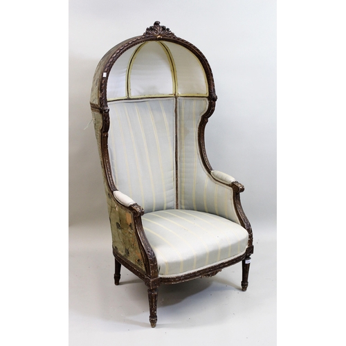 1405 - Late 19th / early 20th Century French carved and gilded porter's chair, the dome top with floral sur... 