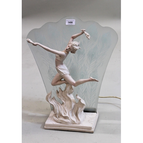 1406 - Late 20th Century composition Art Deco style lamp in the form of a dancing female