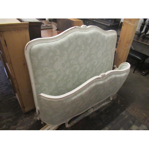 1408 - Early 20th Century French double bedstead with white painted frame, and upholstered head and footboa... 