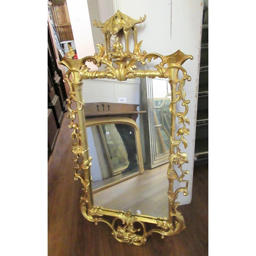 1412 - Oka Chinese Chippendale style resin wall mirror (some damages), 123cms high