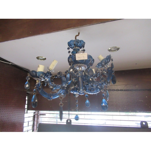 1413 - Two modern Venetian style chandeliers, one with clear glass arms, the other with blue glass arms