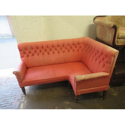 1415 - Late 19th Century / early 20th Century large pink upholstered corner sofa, waiting room bench with b... 