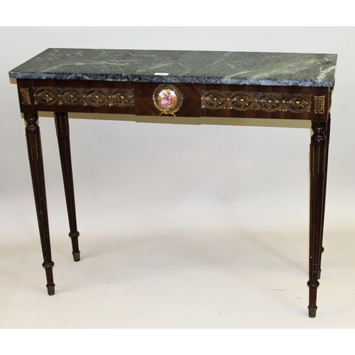 1429 - Late 20th Century French style side table, with green flecked marble top, the frieze with gilt metal... 