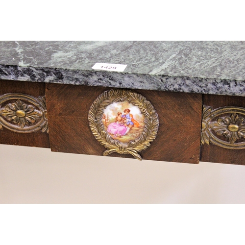 1429 - Late 20th Century French style side table, with green flecked marble top, the frieze with gilt metal... 