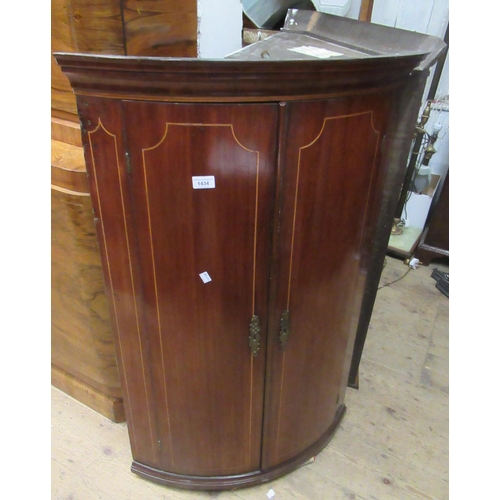 1434 - George III oak and inlaid two door bow front hanging corner cabinet, 107.5cms high