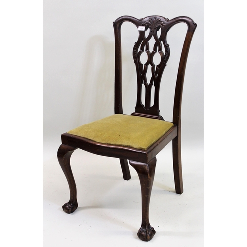 1441 - Set of six early 20th Century mahogany dining chairs in Chippendale style, the carved pierced spat b... 