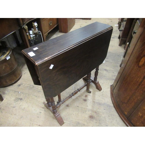 1449 - Small Victorian drop-leaf Sutherland table on turned supports, together with a George III side chair... 