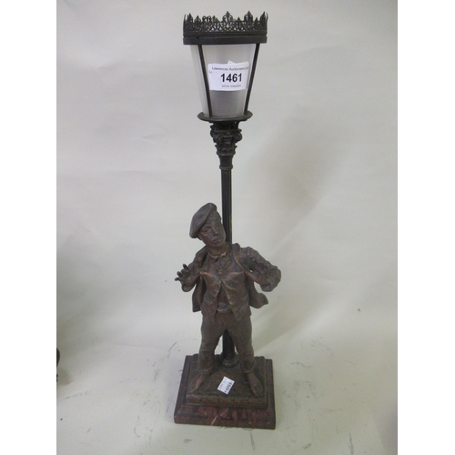 1461 - Early 20th Century patinated spelter table lamp, in the form of a street urchin under a street lamp,... 