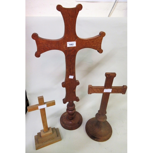 1462 - Group of three carved oak church crosses, 30cms to 67cms