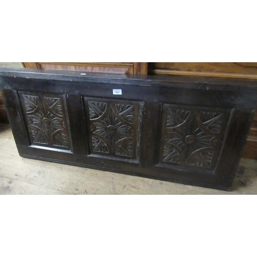 1463 - Antique oak three section panel with carved decoration, together with four various antique oak carve... 