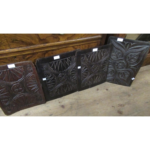 1463 - Antique oak three section panel with carved decoration, together with four various antique oak carve... 