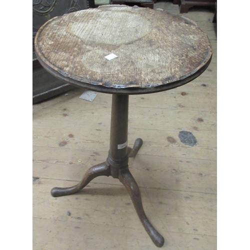 1470 - 18th Century oak tray top circular pedestal table with gun barrel turned support and cabriole pad le... 