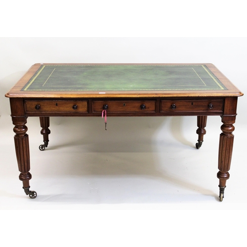 1485 - Victorian mahogany partners writing table, the gilt tooled green leather inset top above six frieze ... 