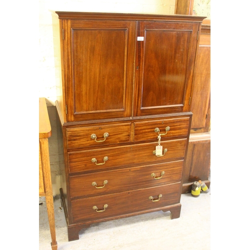 1486 - Small early 20th Century mahogany linen press, the moulded cornice above a pair of rectangular panel... 