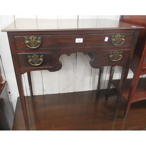 1487 - George III mahogany lowboy, the moulded top above a long drawer, shaped kneehole and two smaller dra... 