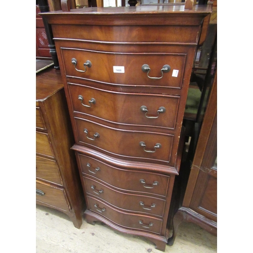 1488 - Small reproduction mahogany six drawer tallboy, together with a reproduction mahogany bedside cabine... 