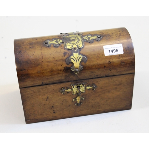 1495 - Victorian walnut brass mounted dome topped stationery box