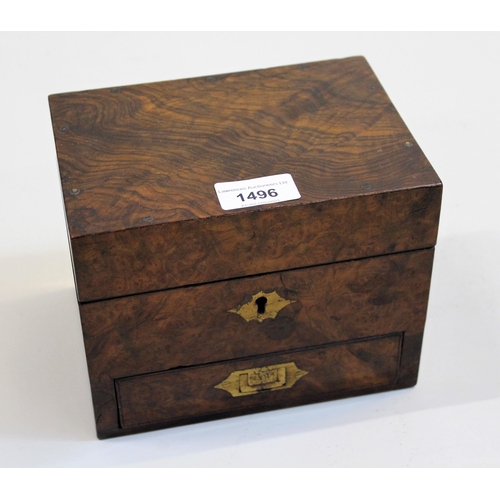 1496 - Victorian walnut apothecary box with a hinged cover above a single drawer