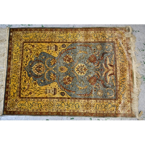 15 - Hereke silk prayer rug with an all-over floral design of with figures of birds and multiple borders ... 