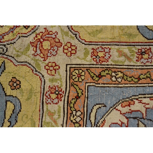 15 - Hereke silk prayer rug with an all-over floral design of with figures of birds and multiple borders ... 