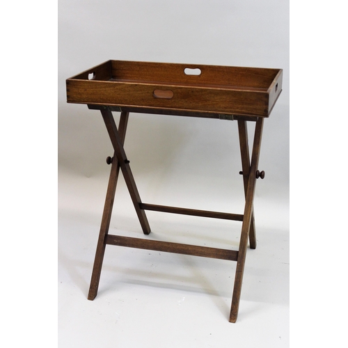 1506 - 19th Century rectangular mahogany butlers tray on folding stand