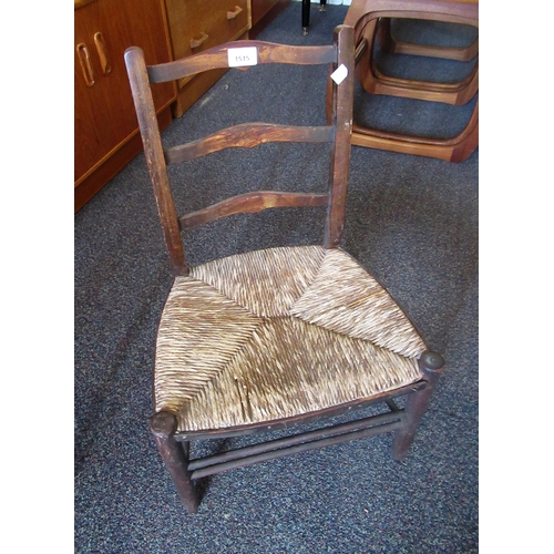 1515 - Arts and Crafts beechwood ladderback child's chair with rush seat