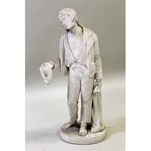 1519 - 19th Century Italian carved white marble figure a beggar boy, on an integral oval plinth base, inscr... 