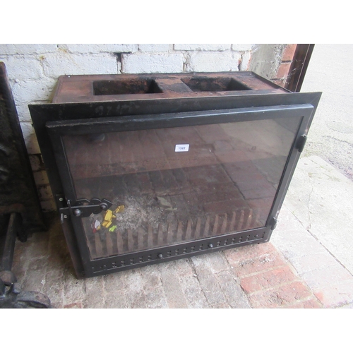 1522 - Late 20th Century fireplace fitting log burner with single glazed door, 66cms high x 79cms wide x 41... 