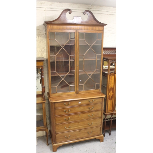 1527 - 19th Century mahogany secretaire bookcase, the broken arch pediment above two astragal glazed doors ... 