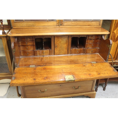 1527 - 19th Century mahogany secretaire bookcase, the broken arch pediment above two astragal glazed doors ... 