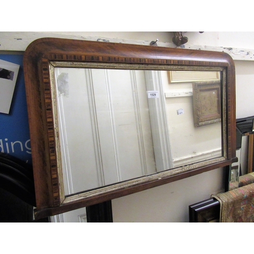 1529 - Victorian walnut parquetry inlaid overmantel mirror, 70cms x 42cms, together with an Afghan triangul... 