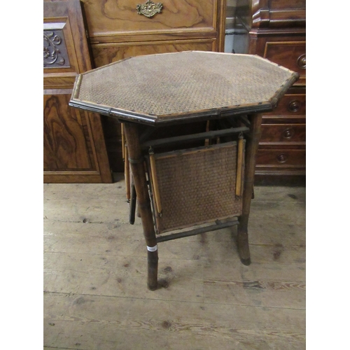 1532 - Victorian octagonal bamboo occasional table, with drop-down undertier