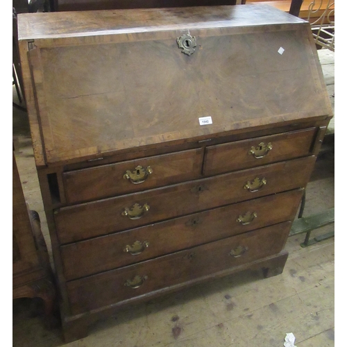 1542 - 18th Century walnut bureau, the full front enclosing a fitted interior above two short and three lon... 