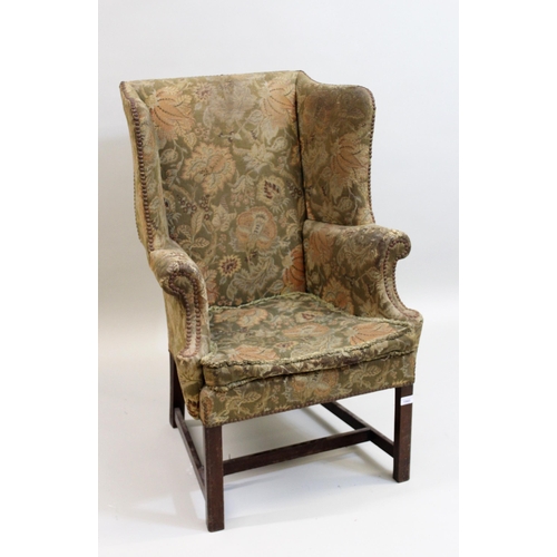 1543 - 19th Century floral upholstered wingback armchair in 18th Century style, raised on square moulded su... 