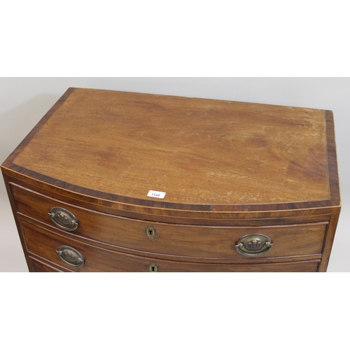 1548 - Small George III mahogany, boxwood and ebony line inlaid and crossbanded bow front chest, of four gr... 