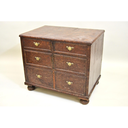 1554 - 17th / early 18th Century Mulberry burr yew straight front chest of three long drawers with brass ha... 