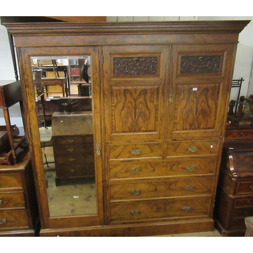 1570 - Late Victorian figured walnut bedroom suite, comprising: compactum wardrobe with moulded cornice abo... 