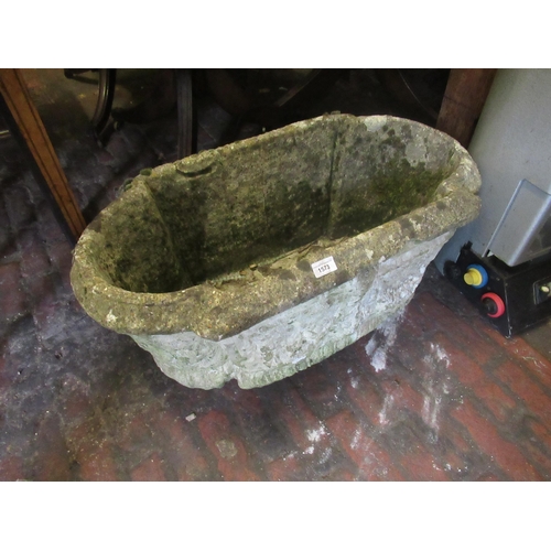 1573 - 20th Century oval cast concrete garden planter (at fault), 6cms high x 80cms wide x 42cms deep