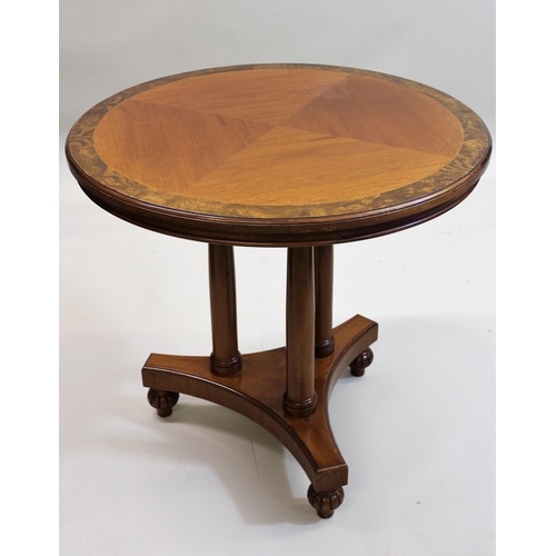 1574 - Pair of good quality reproduction circular mahogany and walnut crossbanded side tables, in French Em... 