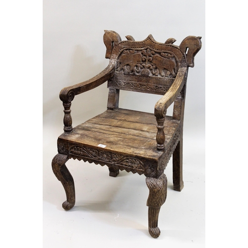 1581 - Indian carved hardwood open armchair