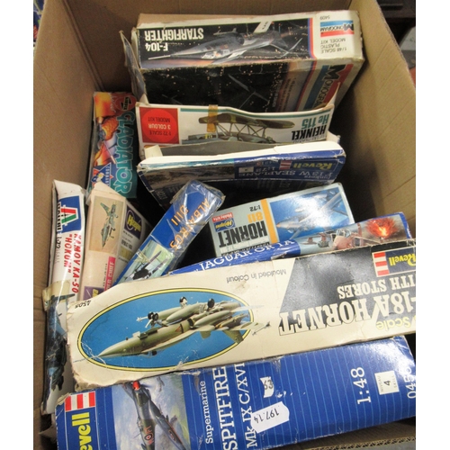 178 - Three boxes containing forty eight unbuilt model aircraft kits, in original boxes, including Airfix,... 