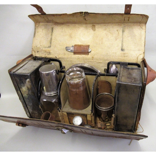 281 - Late 19th / early 20th Century leather picnic set, with some original contents, include plated boxes... 