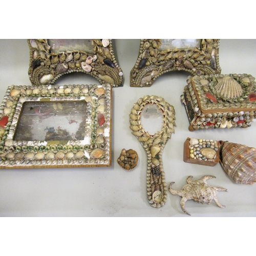 282 - Pair of late 19th / early 20th Century photograph frames with applied decoration of seashells, 44cms... 