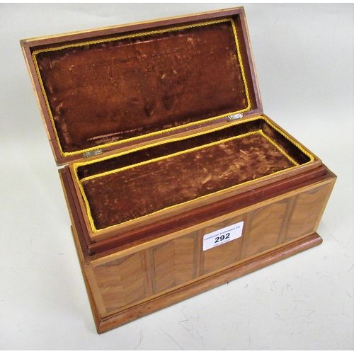 292 - 20th Century inlaid musical jewellery box with fitted interior, 13cms high x 24cms wide x 13cms deep