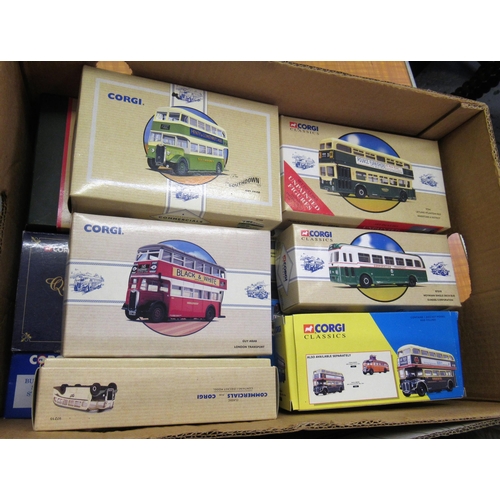 303 - Box containing a collection of Corgi classic diecast  model buses in original boxes, including some ... 