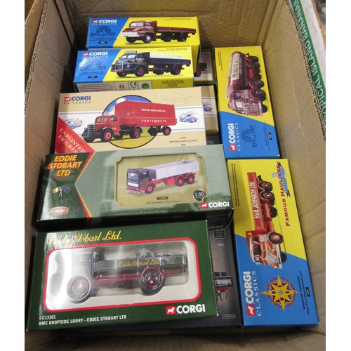 304 - Box containing a collection of eleven Corgi Classics model haulage trucks, including Eddie Stobart e... 